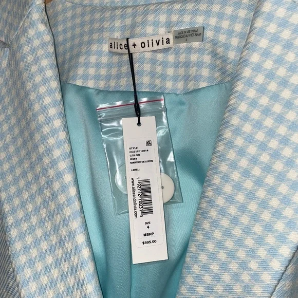 NWT $595 Alice and Olivia “Justin Gingham Woven Double-Breasted Blazer” - Picture 3 of 6